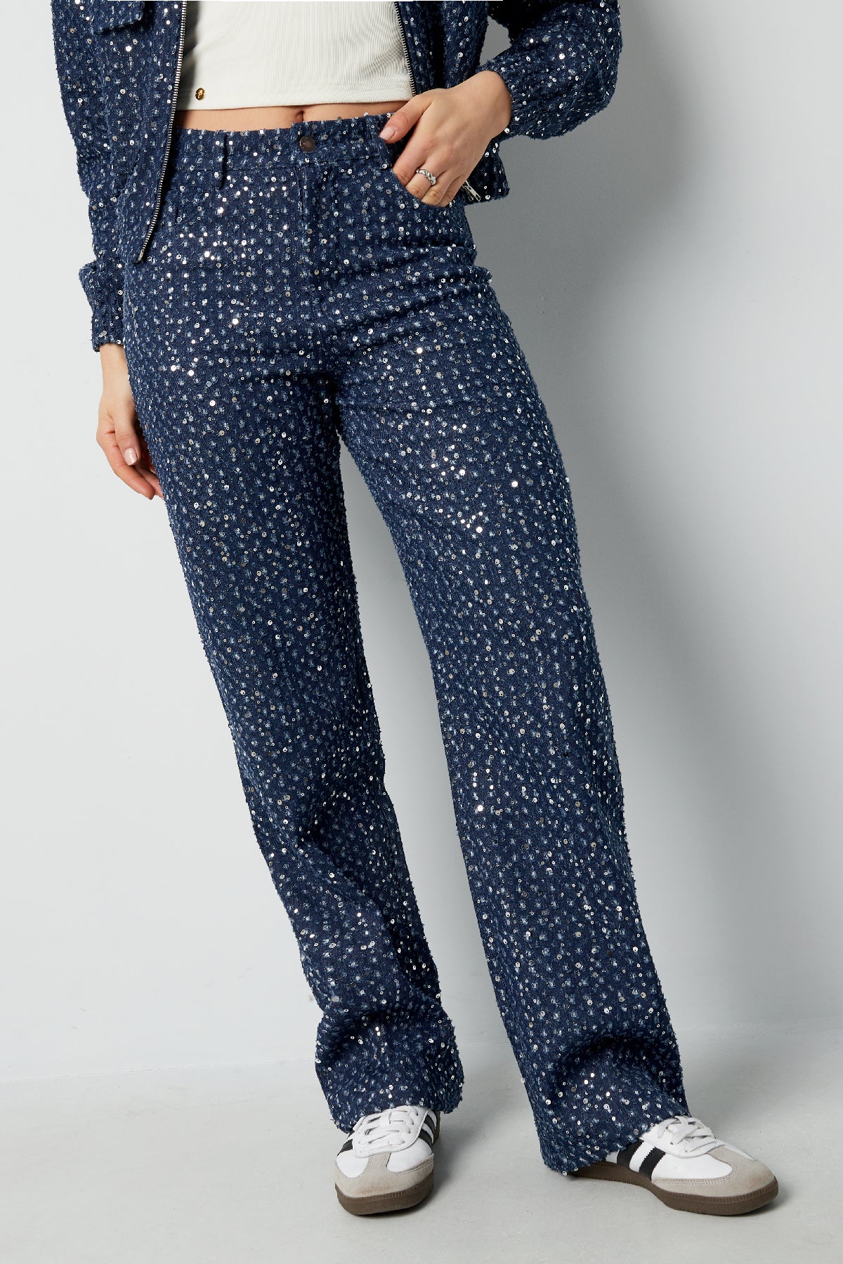 Geweven Denim Vrouwen Rechte Broek Casual Pailletten
