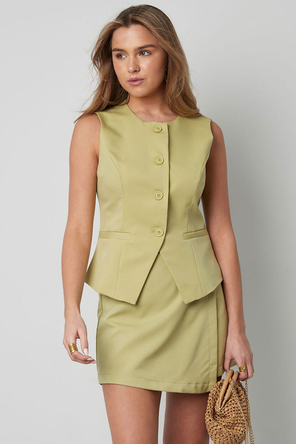 Polyester Vrouwen Mouwloze Top Gestructureerd Knopsluiting Ontwerp