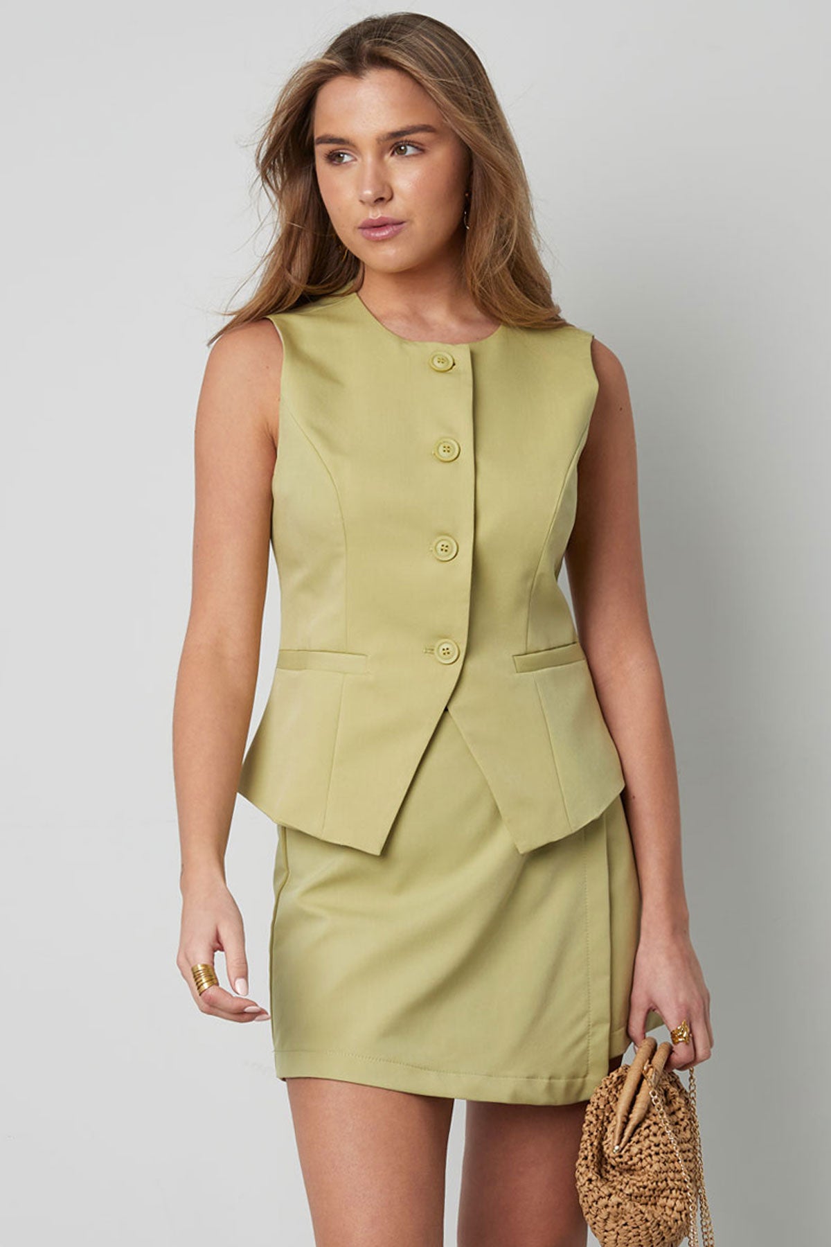 Polyester Vrouwen Mouwloze Top Gestructureerd Knopsluiting Ontwerp