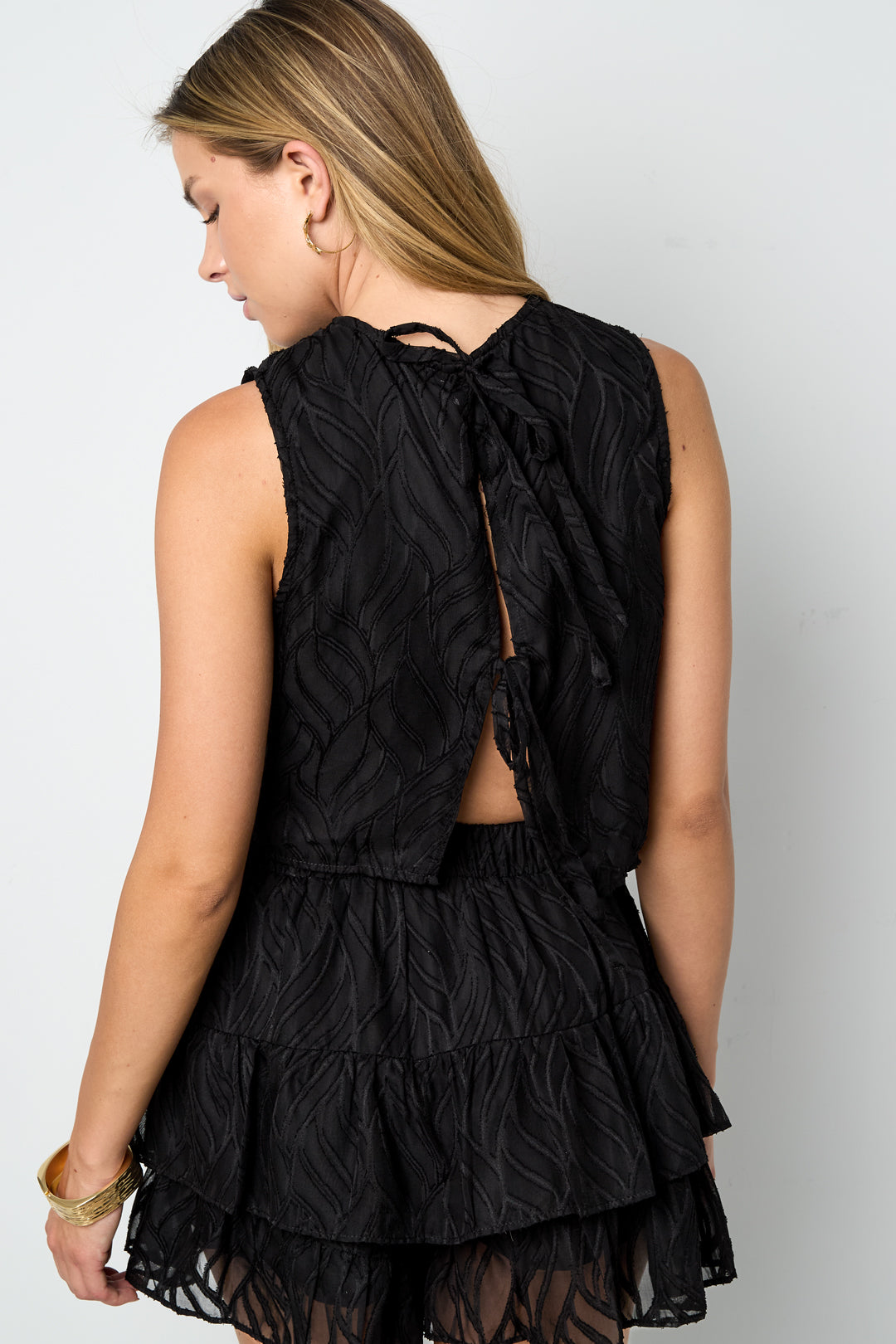 Geweven Polyestervezel Vrouwen Mouwloze Tops Elegante Botanische 2-delige Set