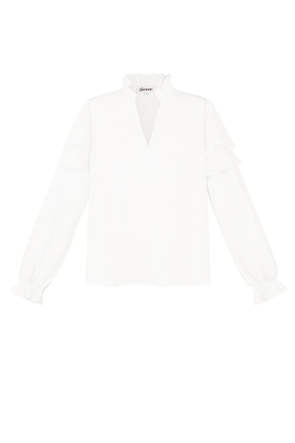 Polyester Vrouwen Lange Mouw Top Met Plooien V-Hals