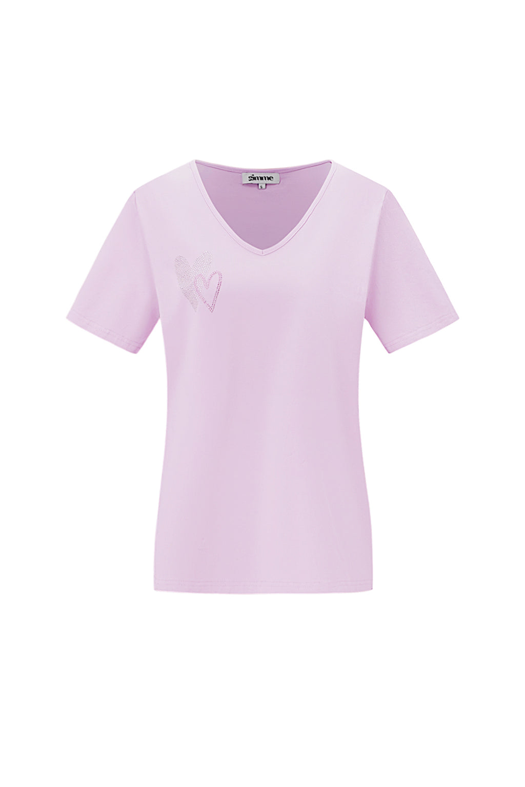 Cotton Vrouwen V-Hals T-Shirt Geborduurd Hart Ontwerp