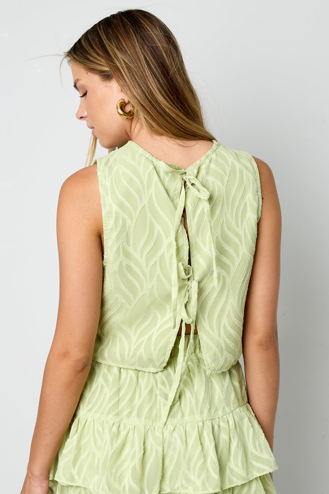 Geweven Polyestervezel Vrouwen Mouwloze Tops Elegante Botanische 2-delige Set