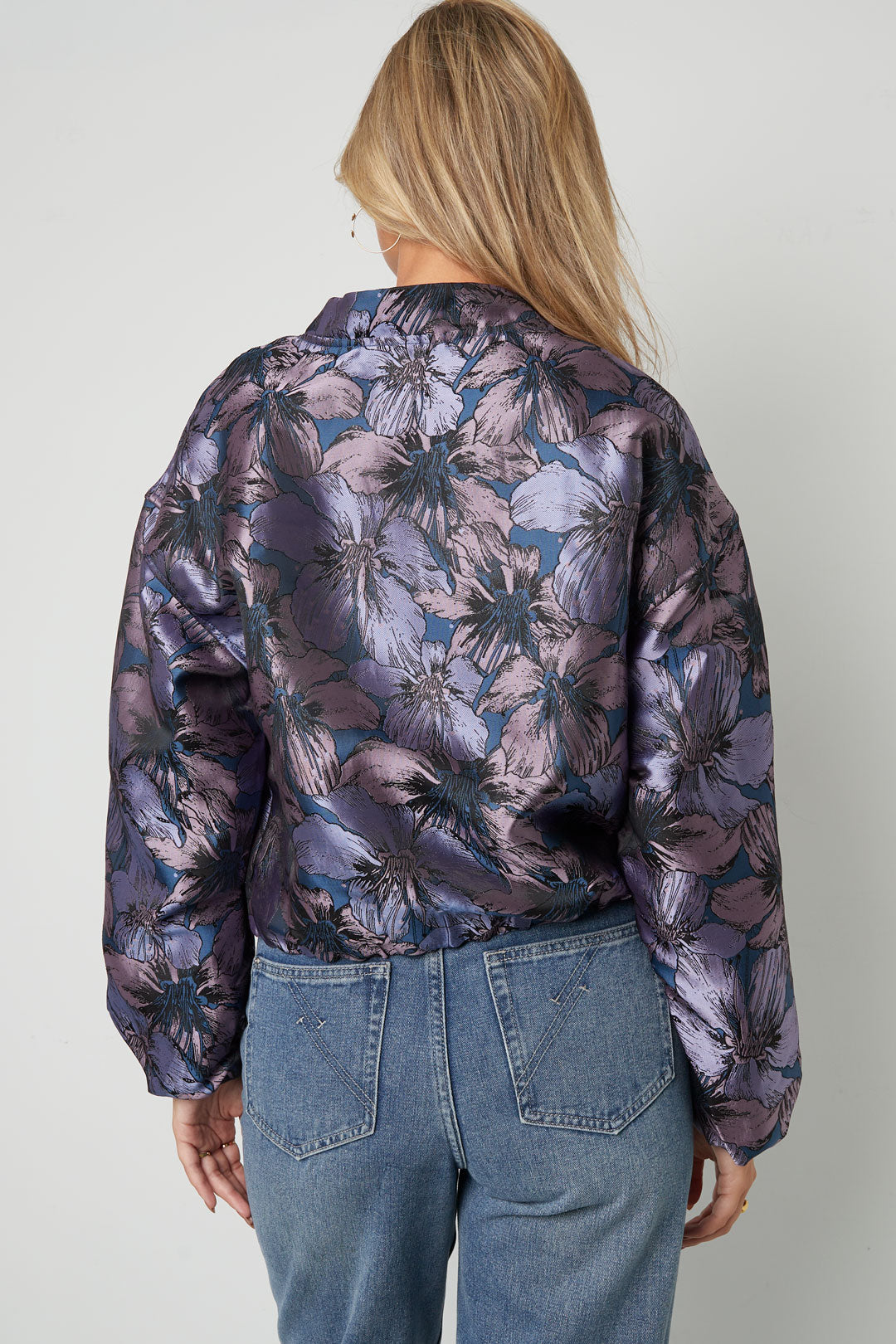 Woven Polyester Fiber Vrouwen Bomber Jas Casual Bloemenprint