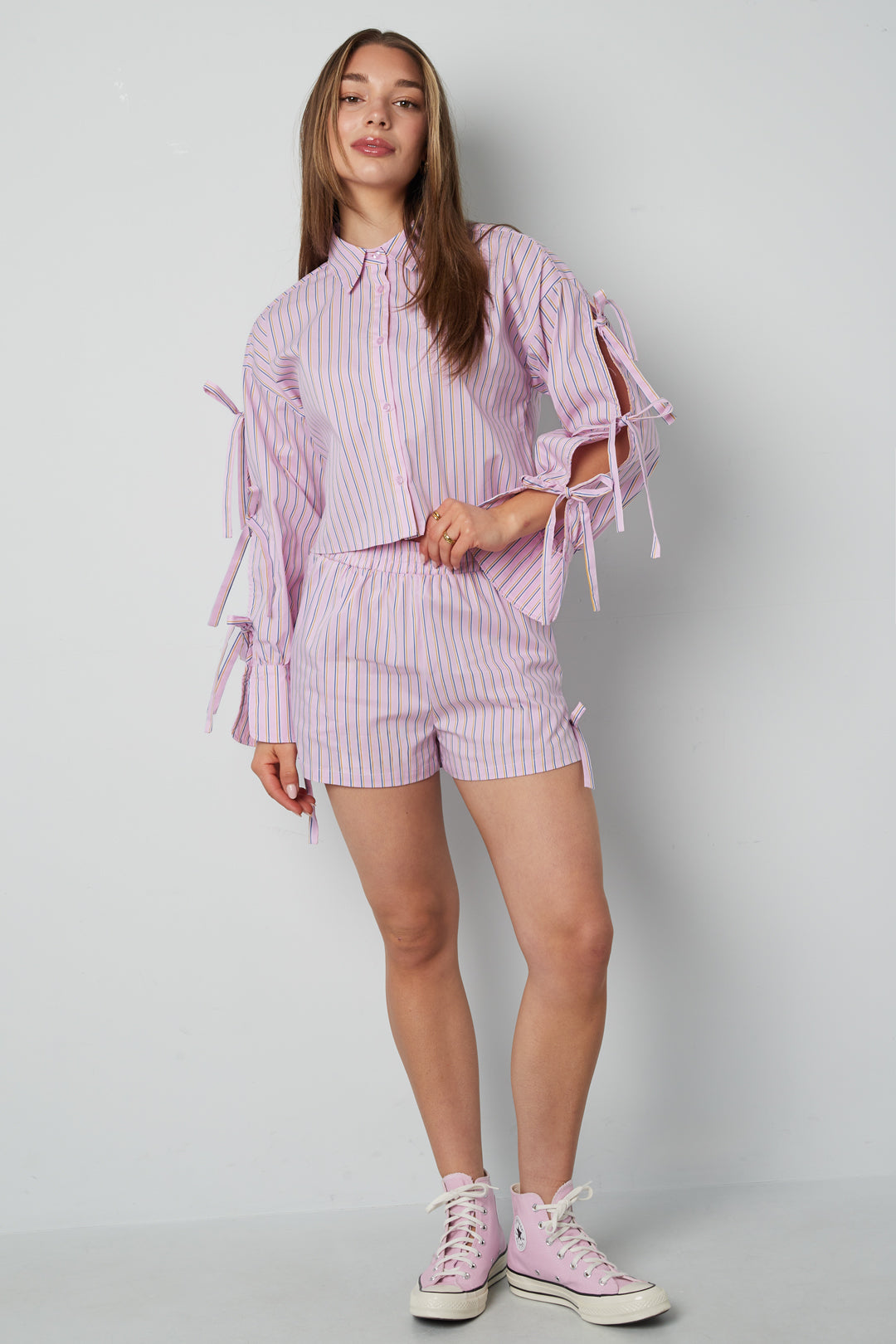 Cotton Woven Vrouwen Shorts Casual Stripes Tie-up