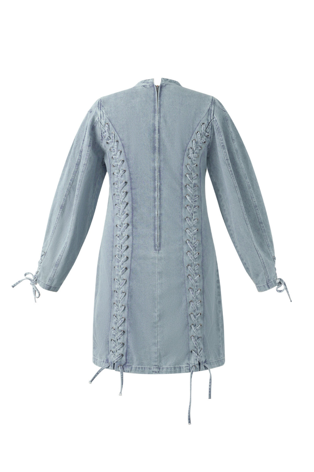 Cotton Woven Denim Dress Elegant Tie-up Solid Color